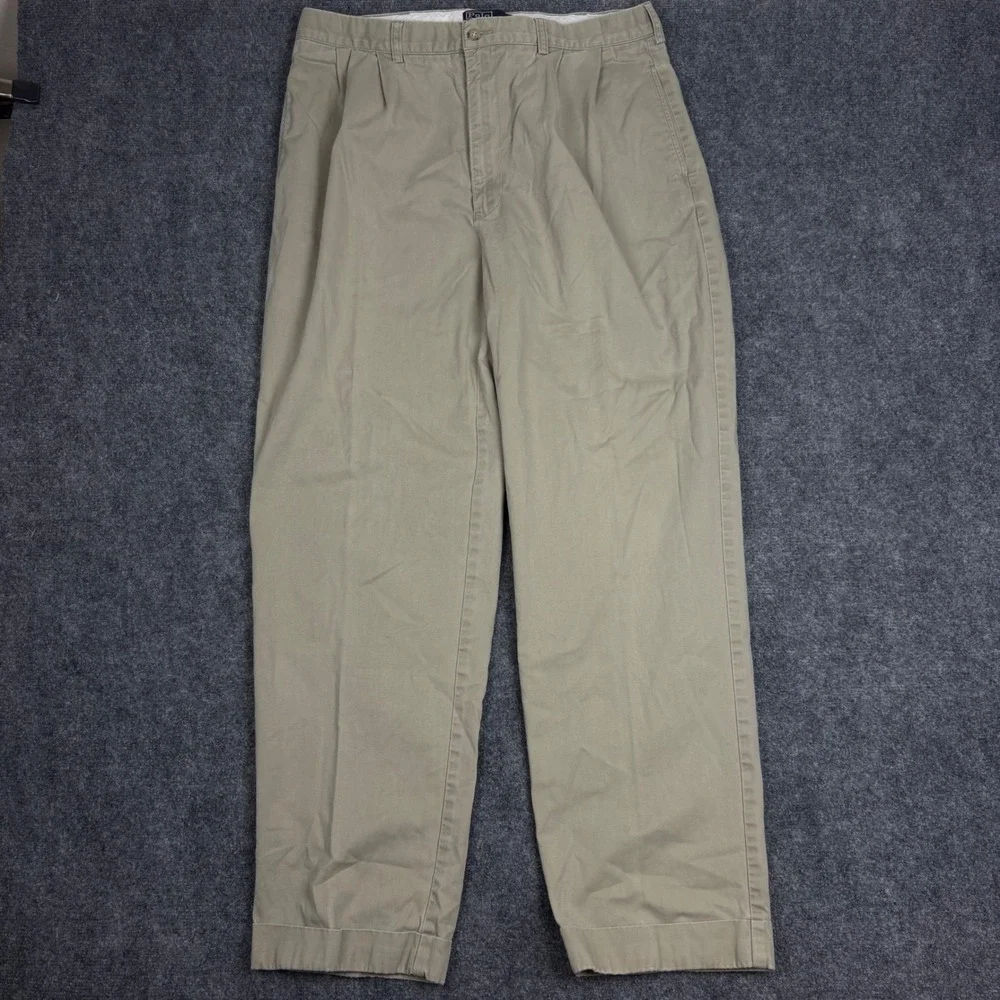 Polo Ralph Lauren Hammond Pant Mens 36x32 Tan Khaki Pleated Cuffed Chinos Cotton